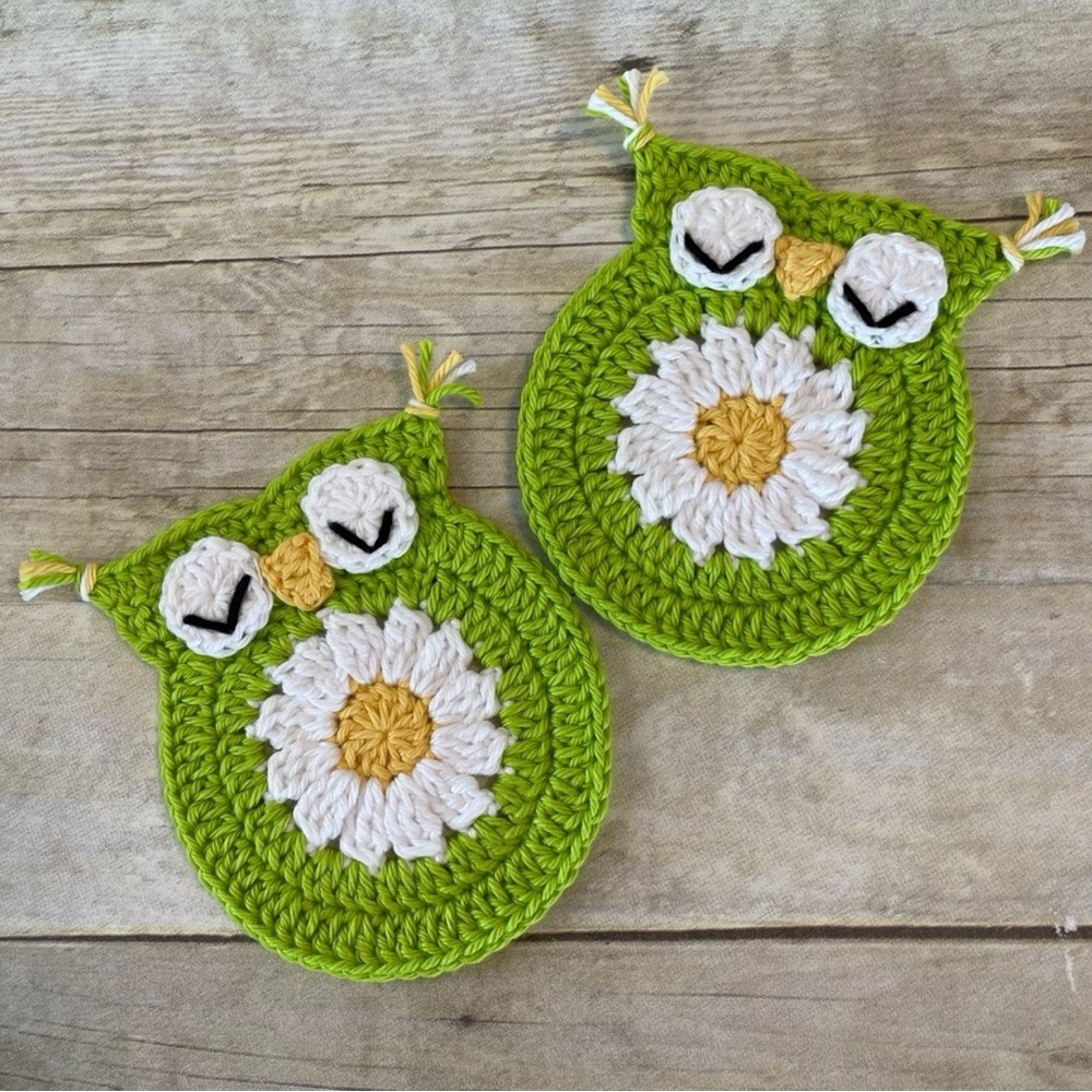 Hot Pad/Trivet & Two Coasters New Handmade Crochet Daisy Owl - Picture 6 of 8